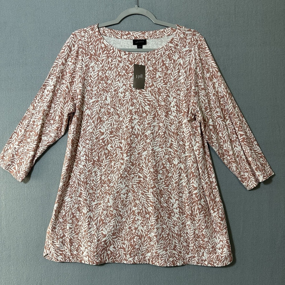New J Jill Wearever Floral Knit Tunic Women's Size Large Rayon Spandex Stretch